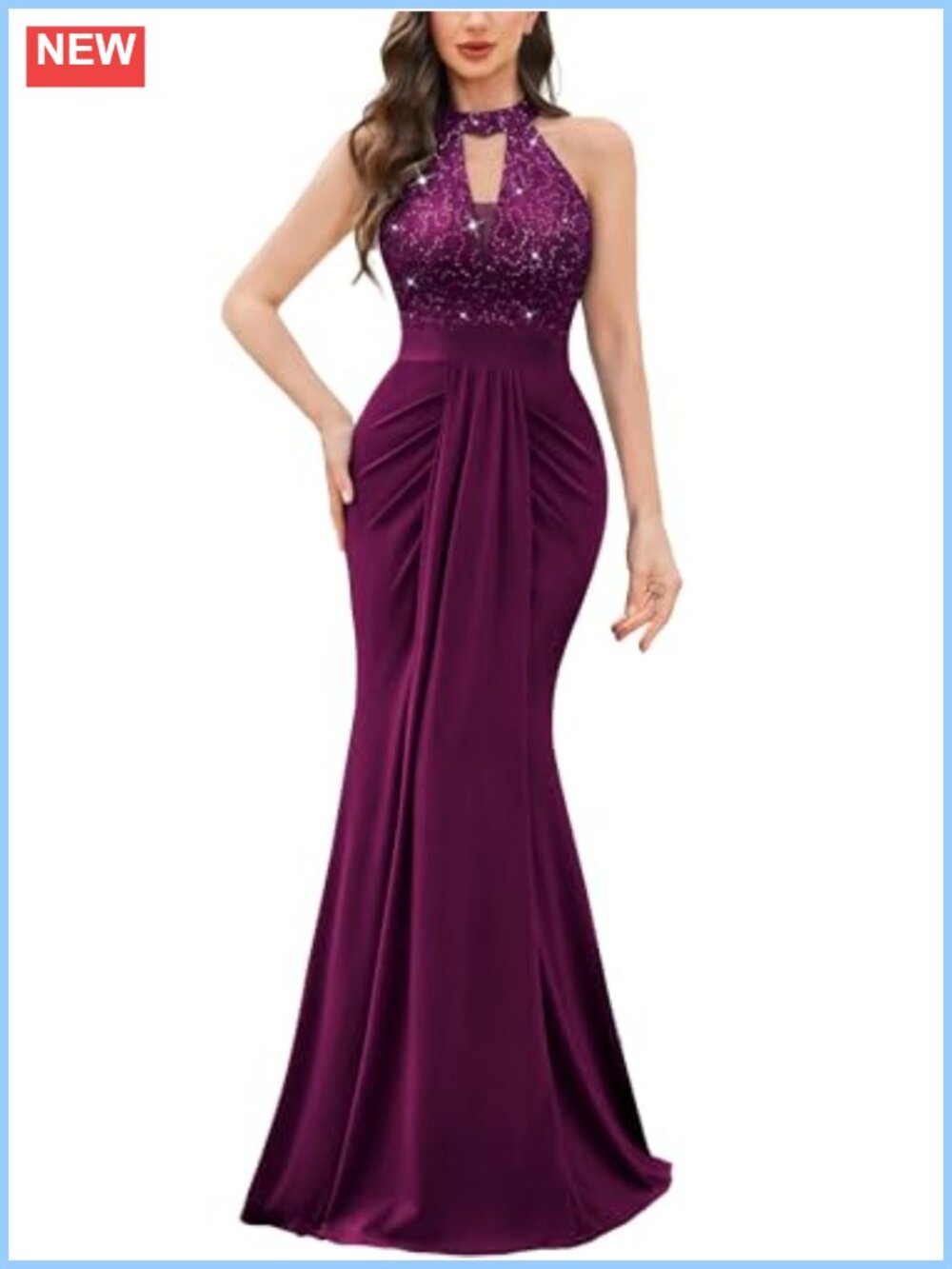 Mermaid Halter V-Neck Sequin Lace Formal Maxi Gown